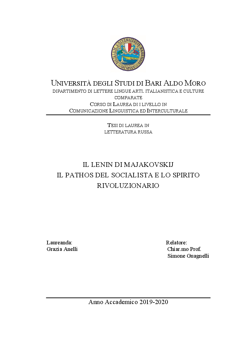 Anteprima della tesi: Il Lenin di Majakovskij, Il Pathos del socialista e lo spirito rivoluzionario, Pagina 1