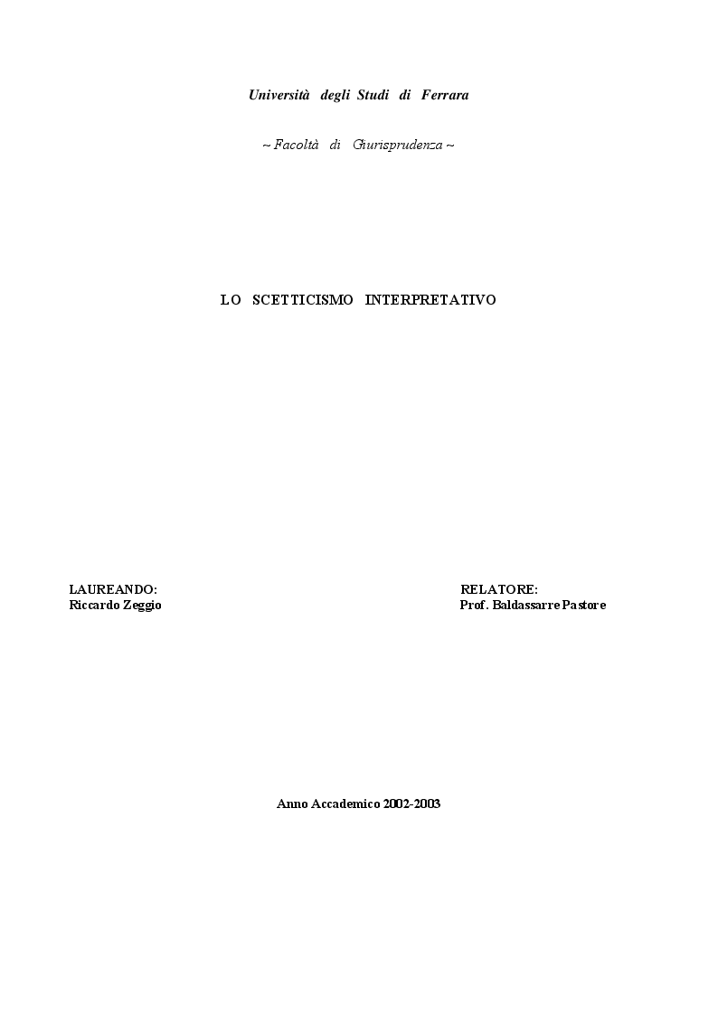 Anteprima della tesi: Lo scetticismo interpretativo, Pagina 1