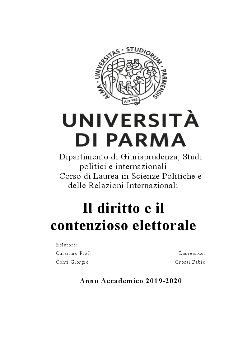 Anteprima della tesi: Il diritto e il contenzioso elettorale, Pagina 1