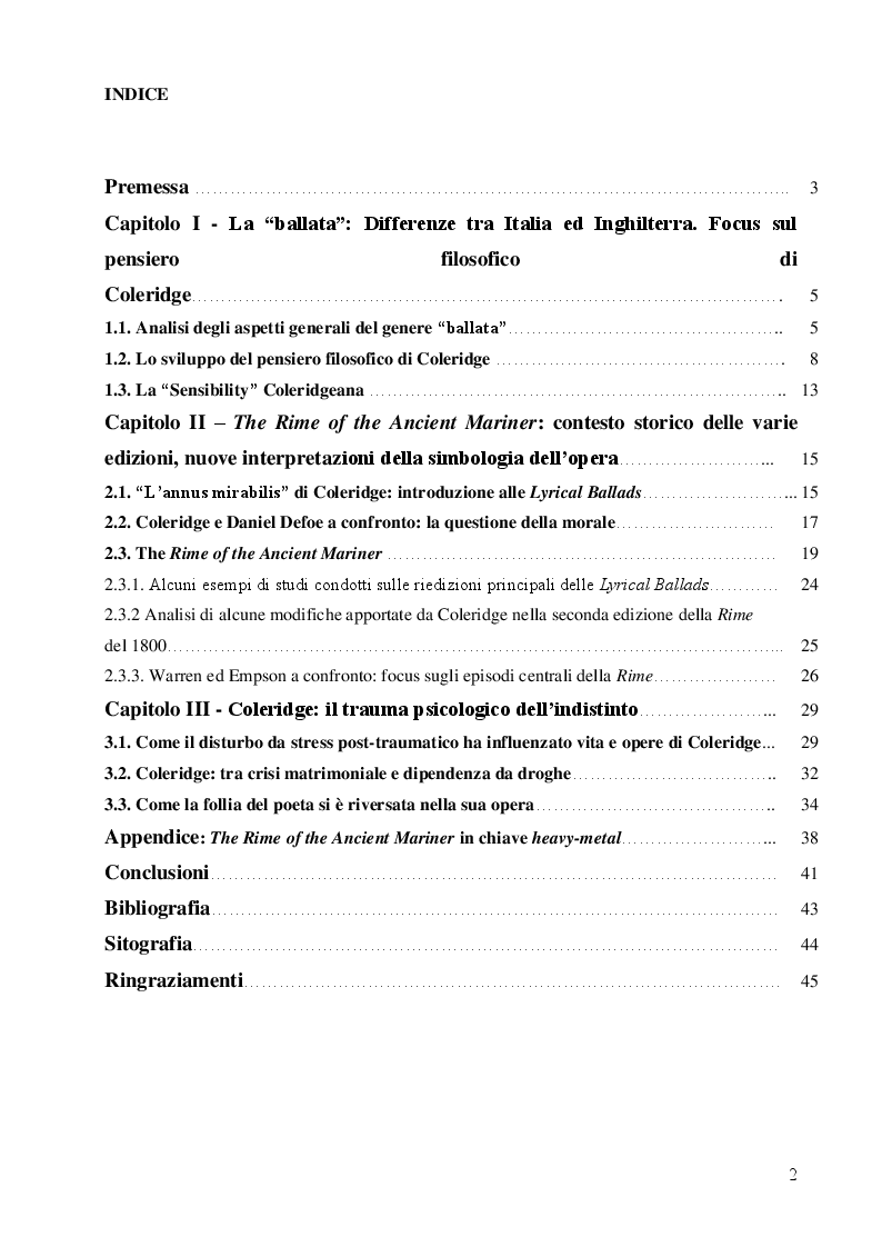 Indice della tesi: The Rime of the Ancient Mariner: contesto, simboli e reinterpretazioni, Pagina 1