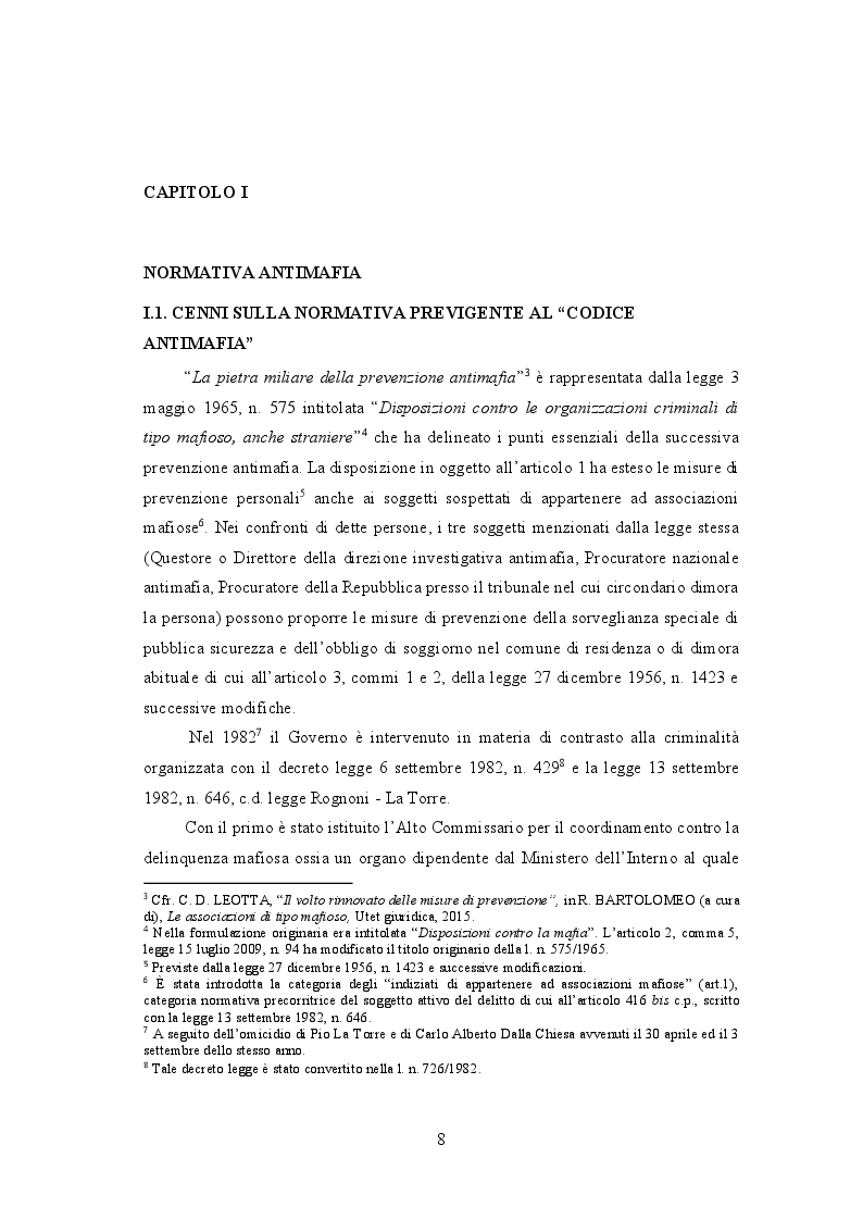Anteprima della tesi: Il contrasto alla criminalità organizzata a mezzo delle certificazioni antimafia, Pagina 6