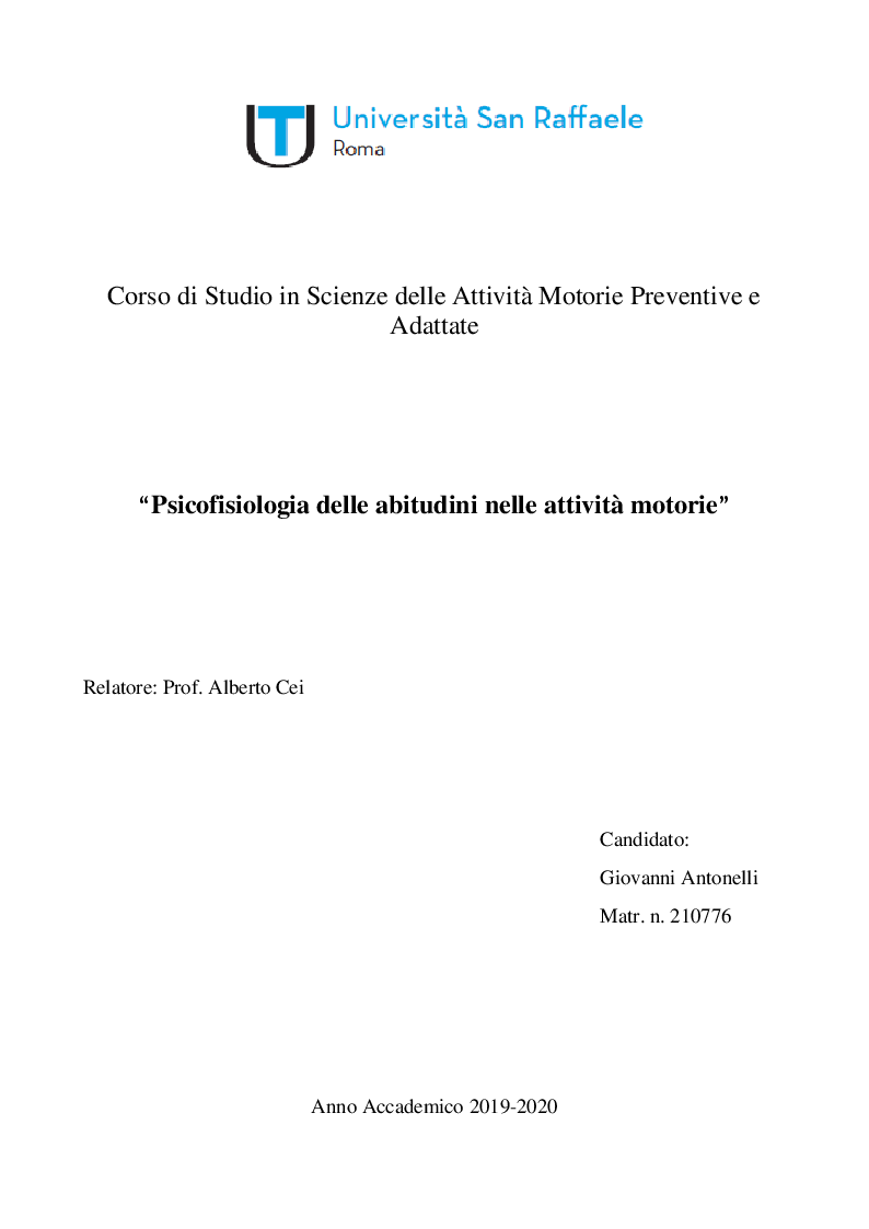 Anteprima della tesi: Psicofisiologia delle abitudini nelle attività motorie, Pagina 1
