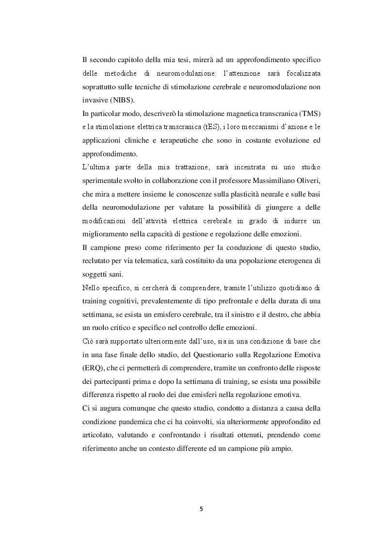 Anteprima della tesi: Plasticità cerebrale e principi di neuromodulazione: uno studio sperimentale sul ruolo della neuromodulazione, tramite training cognitivi, nella regolazione emotiva, Pagina 3