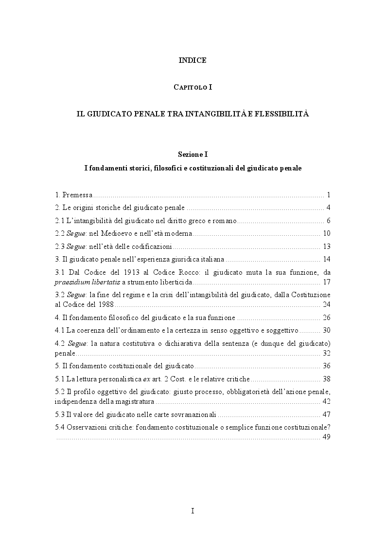 Indice della tesi: Gli effetti extrapenali del giudicato: un compromesso tra autonomia delle giurisdizioni e unitarietà dell'ordinamento, Pagina 1