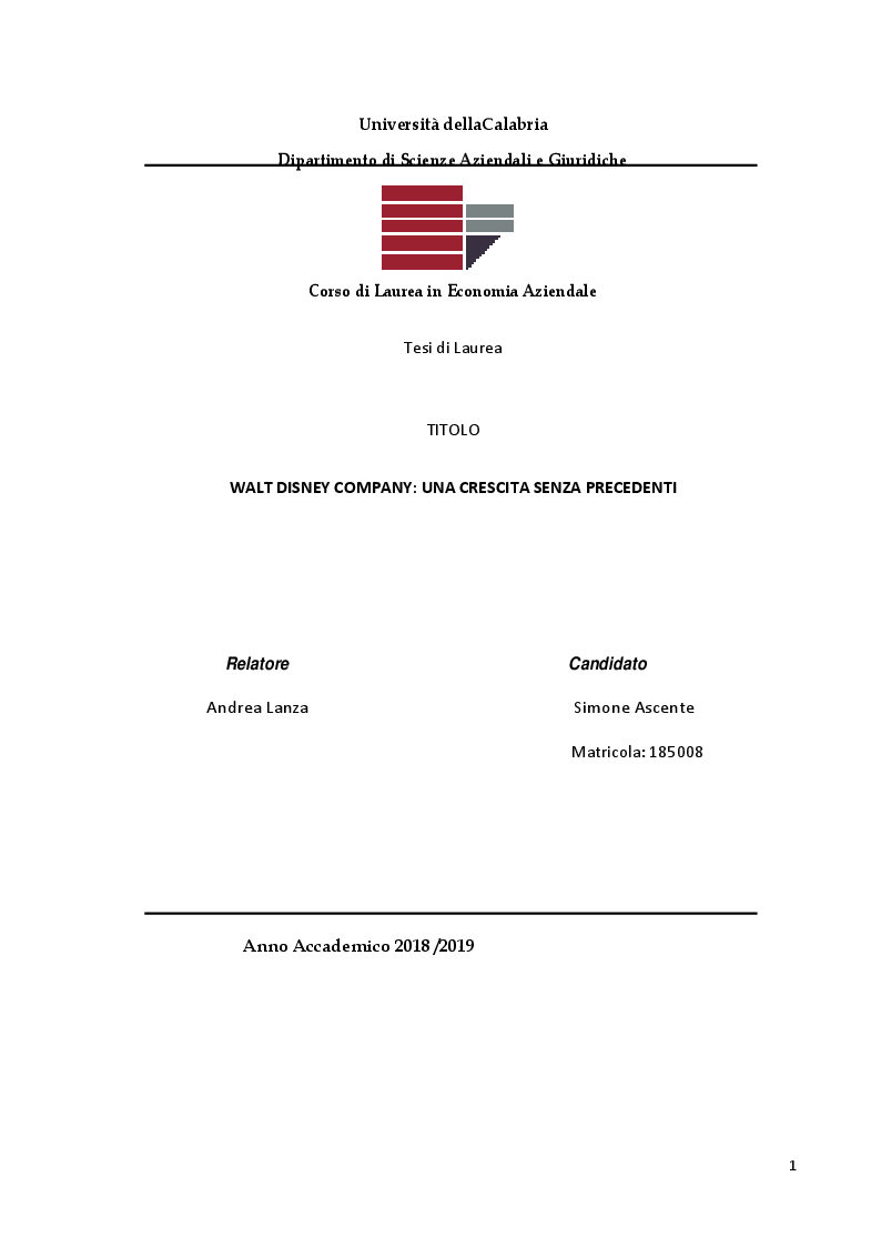 Anteprima della tesi: Walt Disney Company: una crescita senza precedenti, Pagina 1