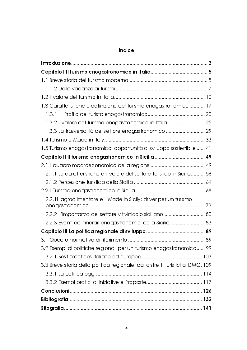 Indice della tesi: Il Turismo enogastronomico nell'economia siciliana, Pagina 1