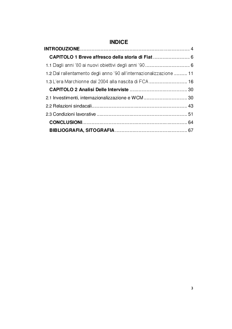 Indice della tesi: La gestione del personale in Fiat, Pagina 1