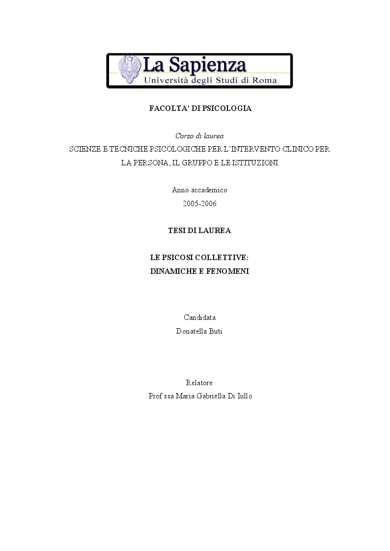Anteprima della tesi: Le psicosi collettive: dinamiche e fenomeni, Pagina 1