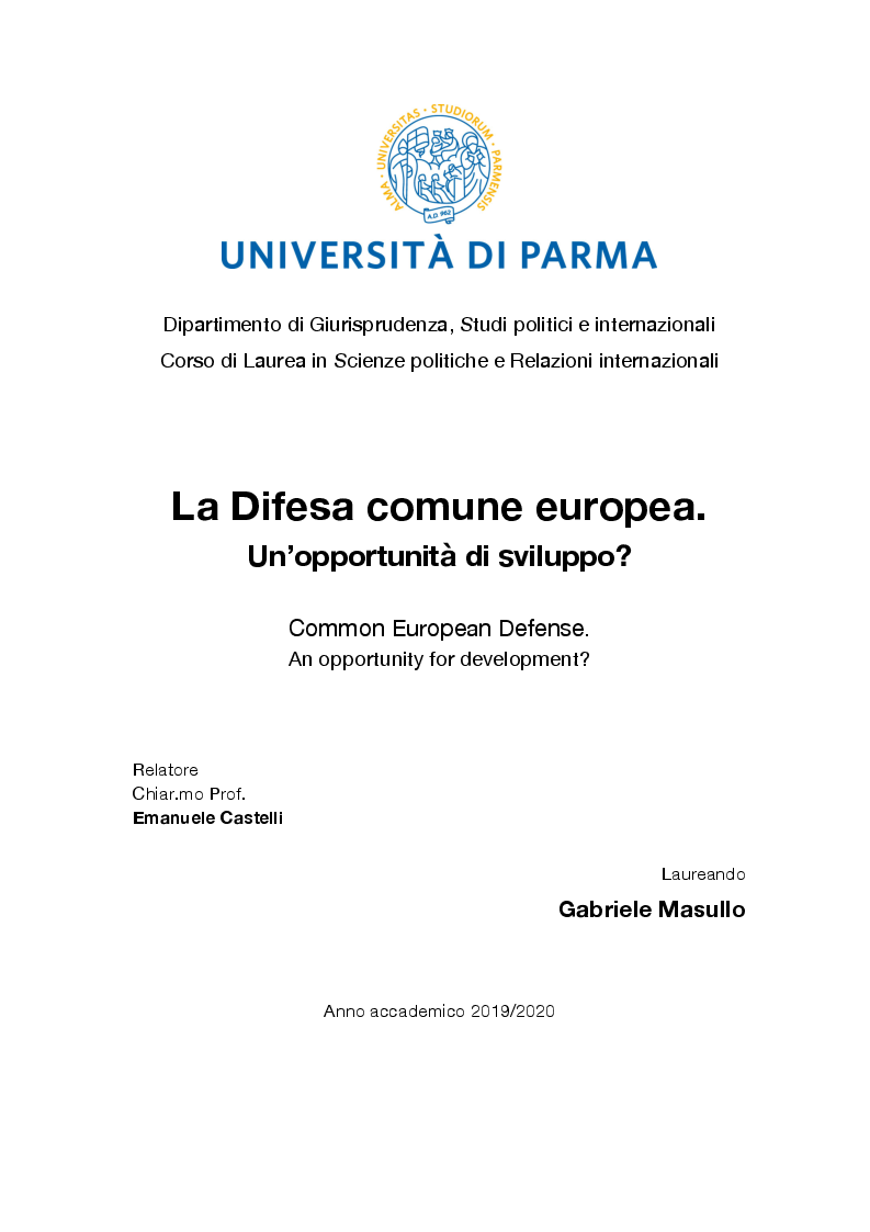 Anteprima della tesi: La Difesa comune europea. Un'opportunità di sviluppo?, Pagina 1