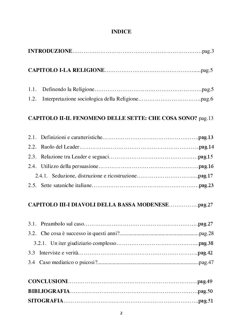 Indice della tesi: Informazione e crimini mediali: ''I Diavoli della Bassa Modenese'', Pagina 1