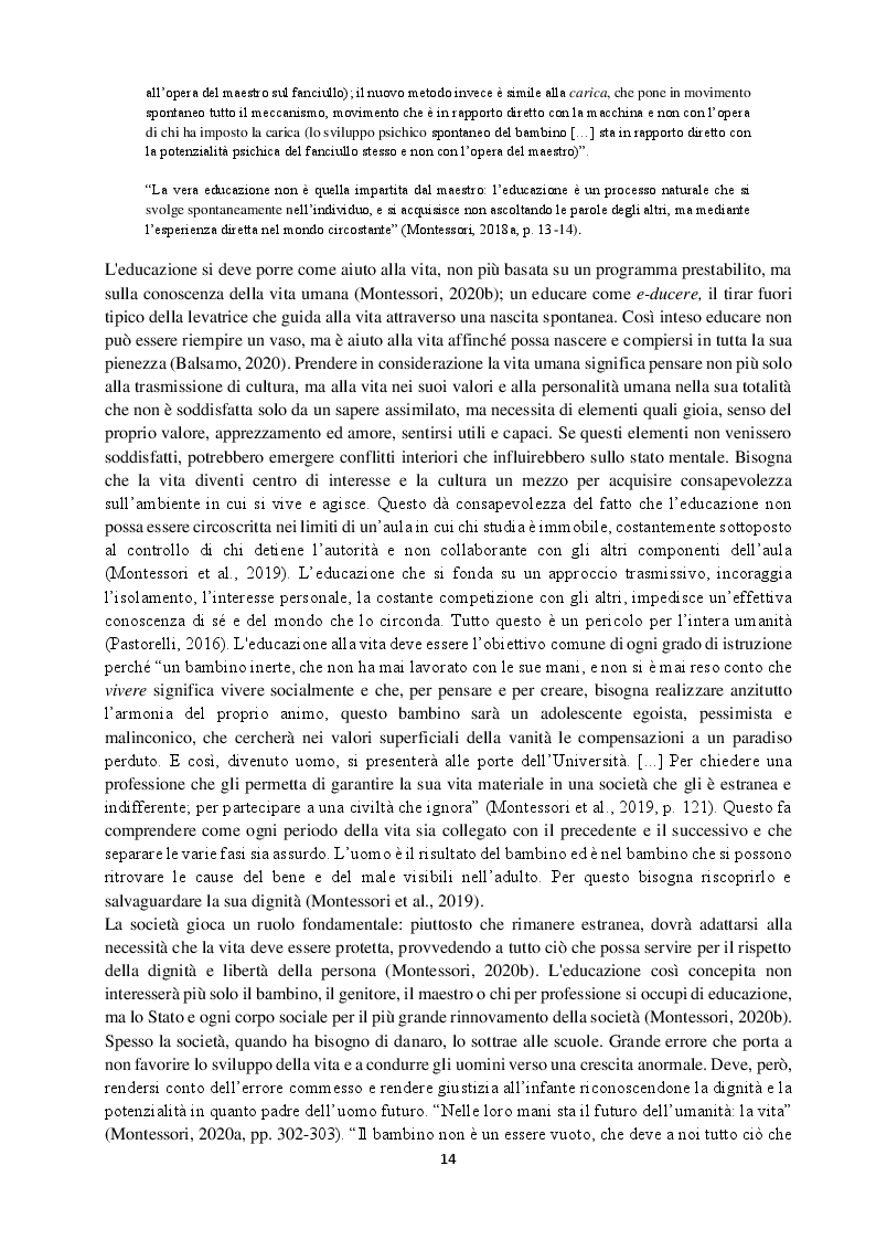 Estratto dalla tesi: La riscoperta del bambino per un mondo nuovo. La pedagogia montessoriana nella realtà odierna