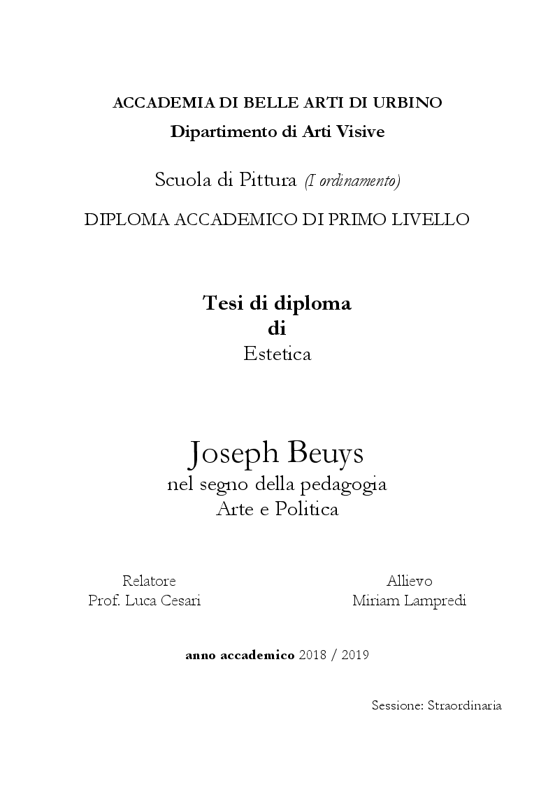 Anteprima della tesi: Joseph Beuys nel segno della pedagogia. Arte e Politica, Pagina 1