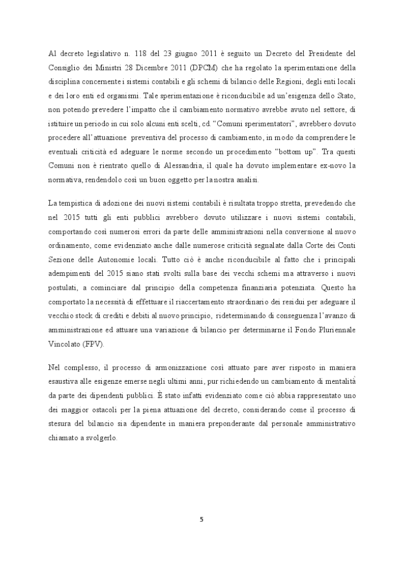 Anteprima della tesi: Il D.Lgs. 118/2011 e il comune di Alessandria: il riaccertamento straordinario dei residui e le sue conseguenze, Pagina 3