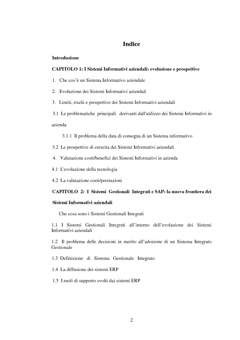 Indice della tesi: I sistemi gestionali integrati, con particolare riferimento a SAP R/3, Pagina 1