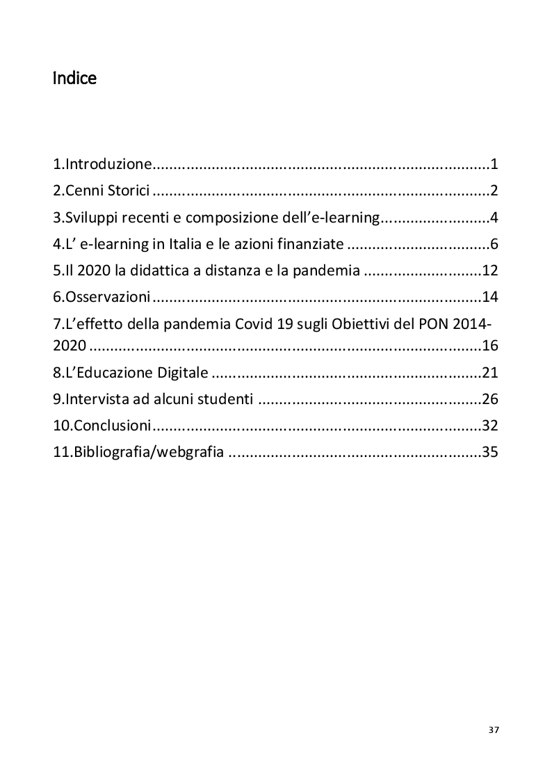 Indice della tesi: La Didattica on-line nella scuola italiana e l’emergenza Covid: cosa era stato fatto, cosa è cambiato, cosa ci aspetta, Pagina 1