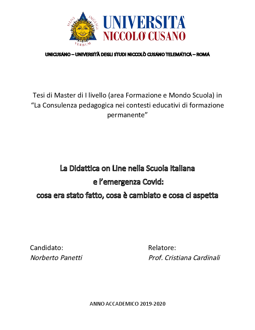 Anteprima della tesi: La Didattica on-line nella scuola italiana e l’emergenza Covid: cosa era stato fatto, cosa è cambiato, cosa ci aspetta, Pagina 1