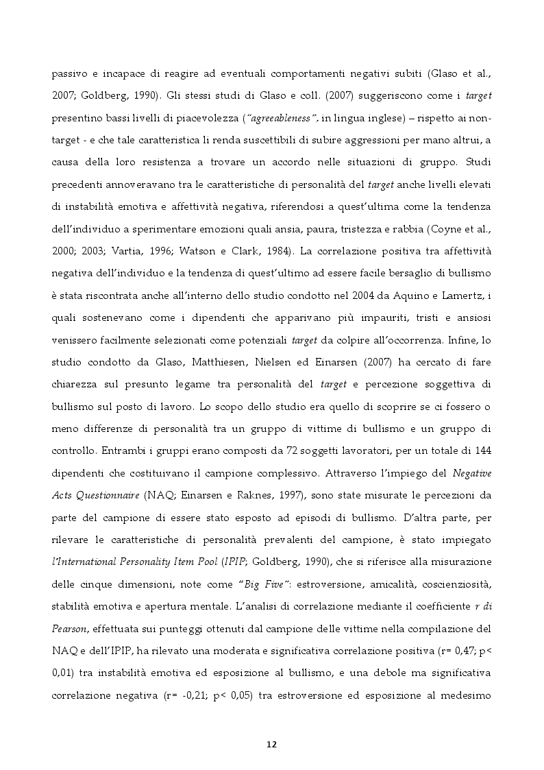 Anteprima della tesi: Il Bullismo sul posto di lavoro: effetti sulla Salute mentale e sulla Soddisfazione lavorativa, Pagina 7