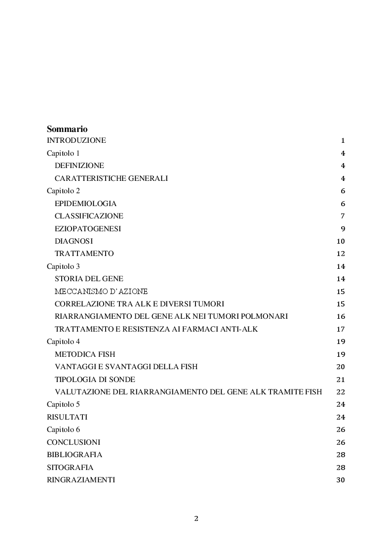 Indice della tesi: Valutazione della caratterizzazione di tumori polmonari tramite metodica FISH, Pagina 1