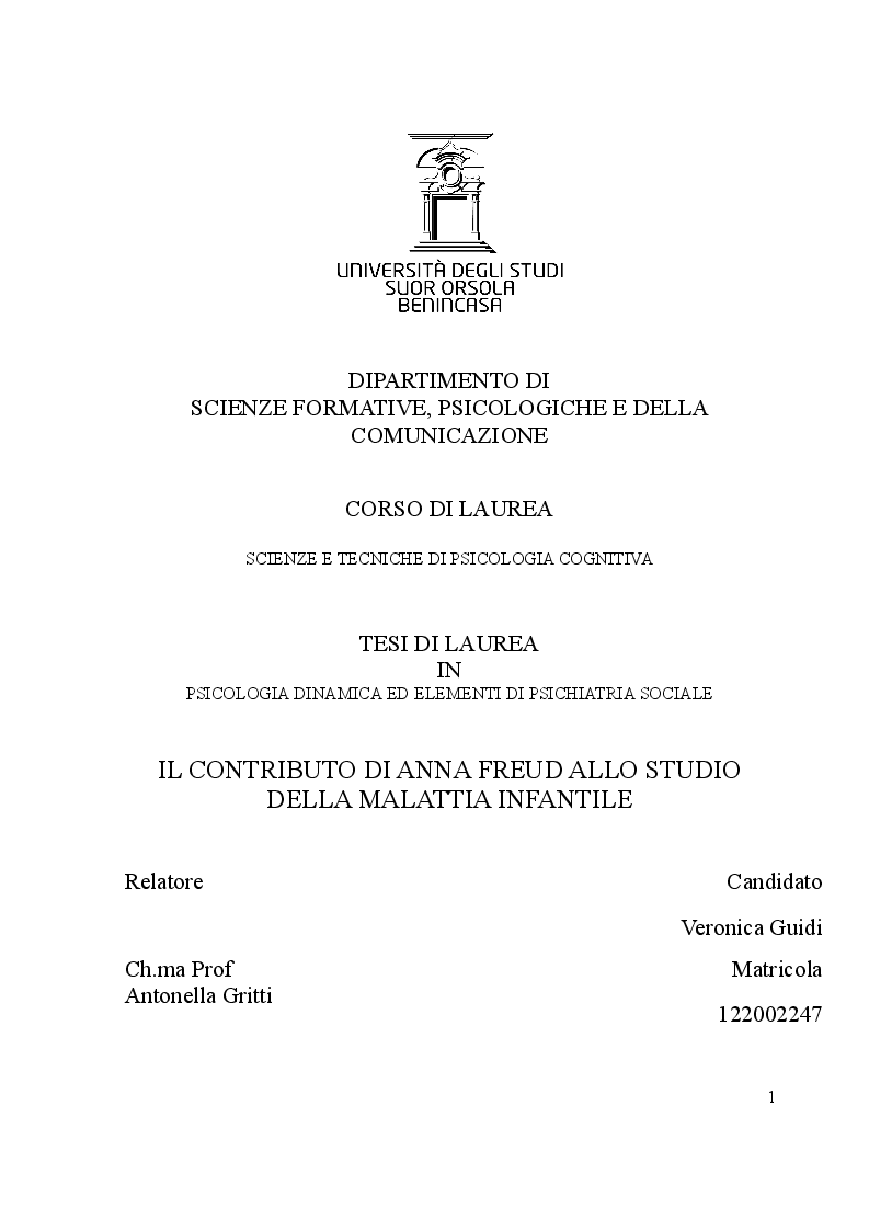 Anteprima della tesi: Il contributo di Anna Freud allo studio della malattia infantile, Pagina 1