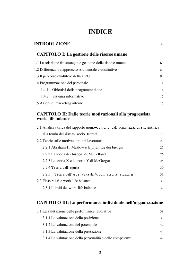 Indice della tesi: Gestione, motivazione e valutazione delle risorse umane: il caso Eco-sinergie s.r.l., Pagina 1