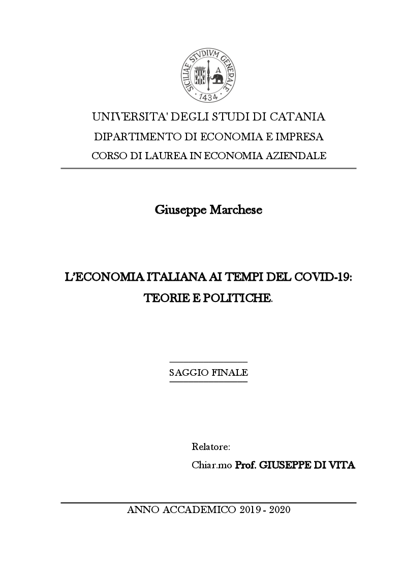 Anteprima della tesi: L'economia italiana ai tempi del Covid-19: teorie e politiche, Pagina 1