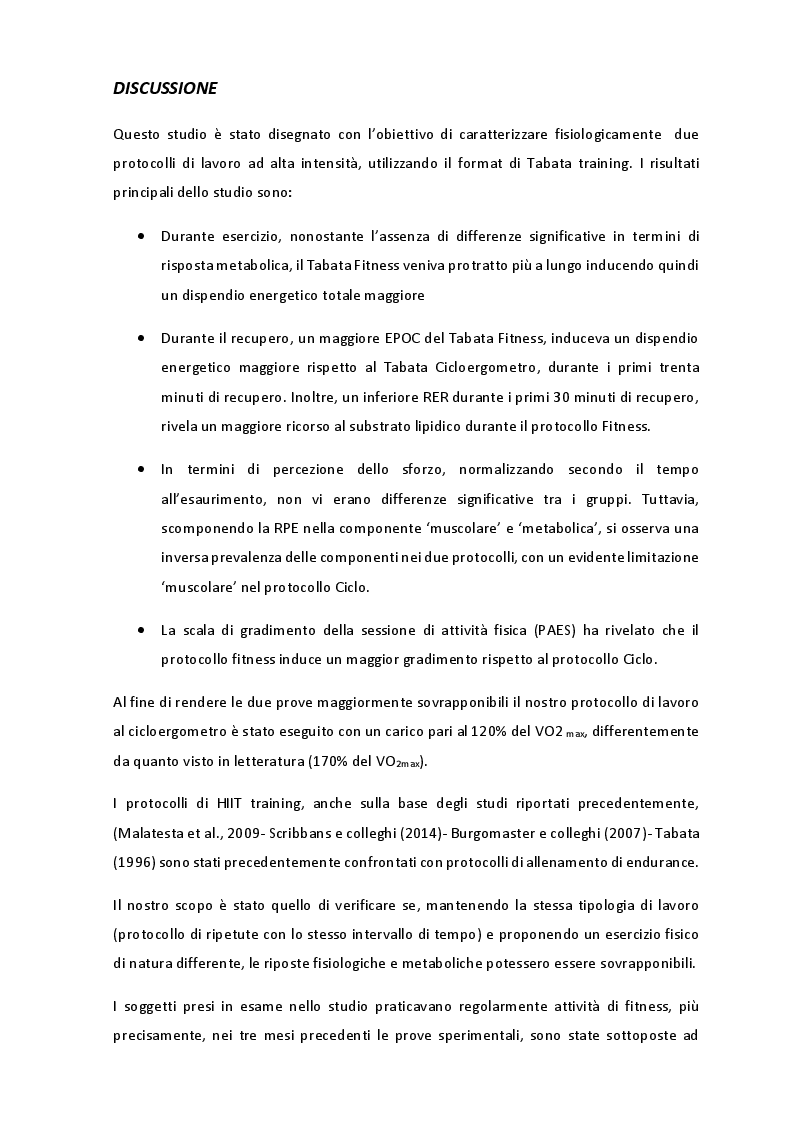 Estratto dalla tesi: Risposte fisiologiche nel Tabata Training: confronto tra versione originale e variante fitness