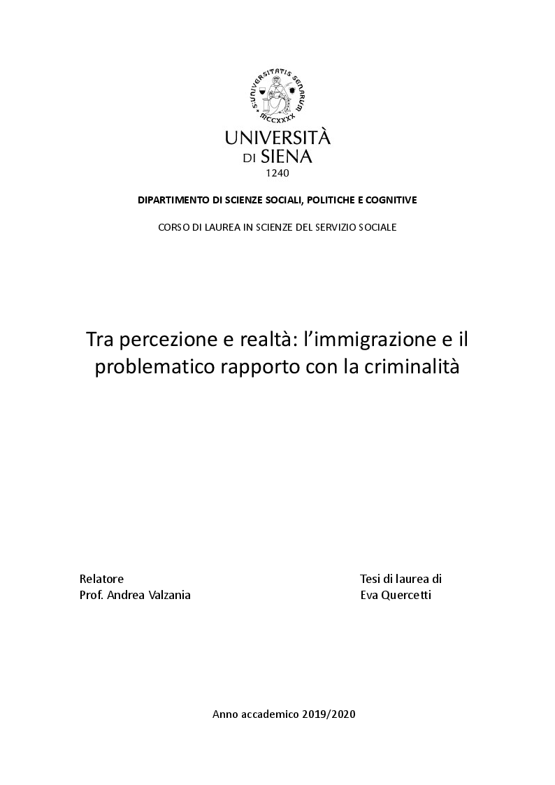 Anteprima della tesi: Tra percezione e realtà: l’immigrazione e il problematico rapporto con la criminalità, Pagina 1