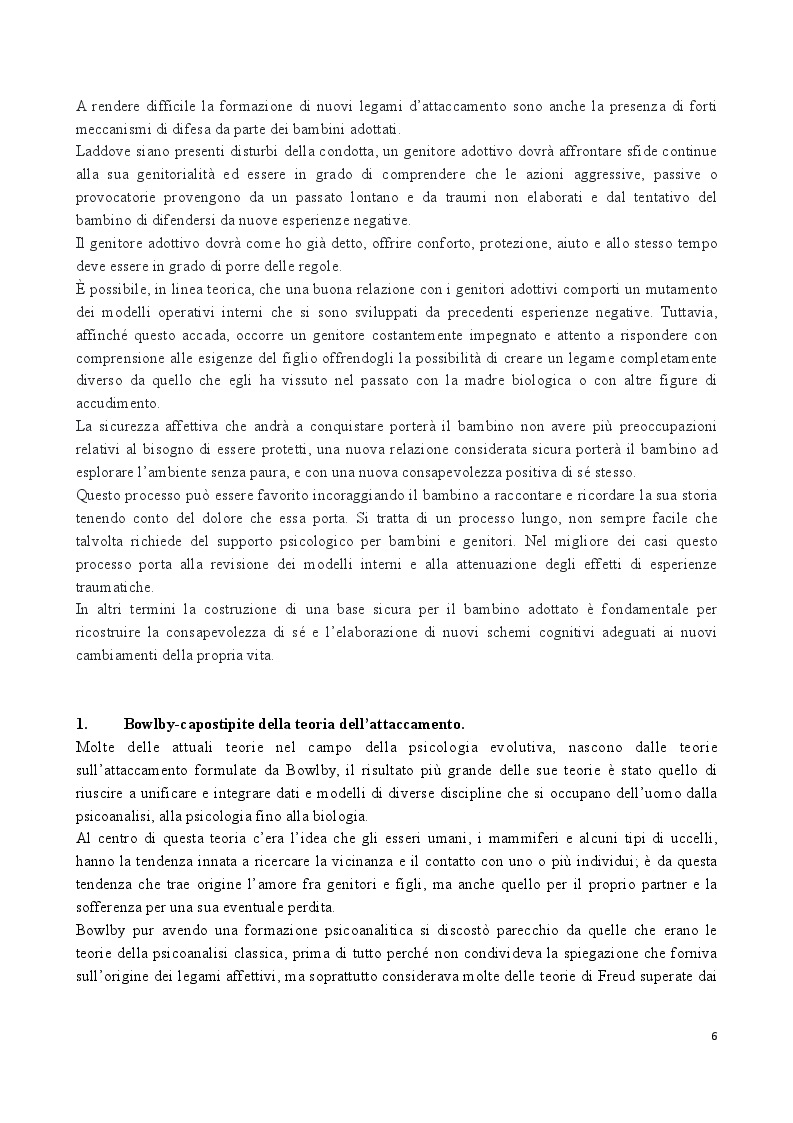 Anteprima della tesi: La teoria dell'attaccamento nel processo adottivo, Pagina 4