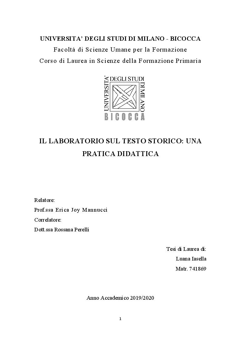 Anteprima della tesi: Il laboratorio sul testo storico: una pratica didattica, Pagina 1