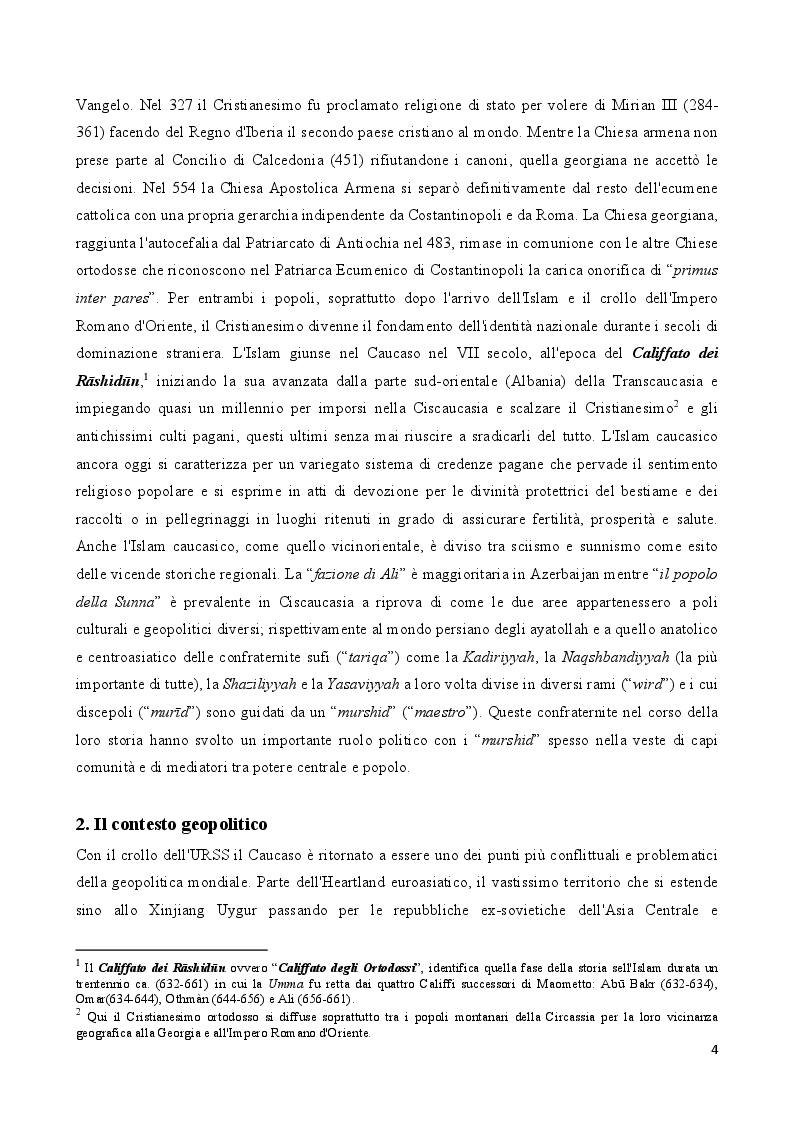 Anteprima della tesi: Geopolitica dell’Islam nel Caucaso Settentrionale, Pagina 4