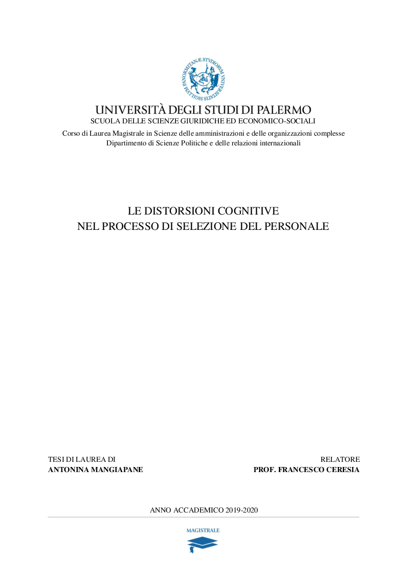 Anteprima della tesi: Le distorsioni cognitive nel processo di selezione del personale, Pagina 1