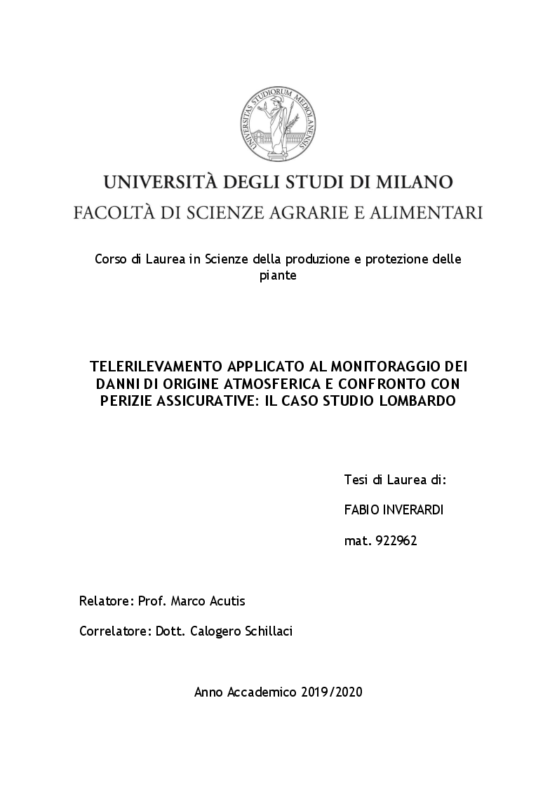 Anteprima della tesi: Telerilevamento applicato al monitoraggio dei danni di origine atmosferica e confronto con perizie assicurative: il caso studio lombardo, Pagina 1