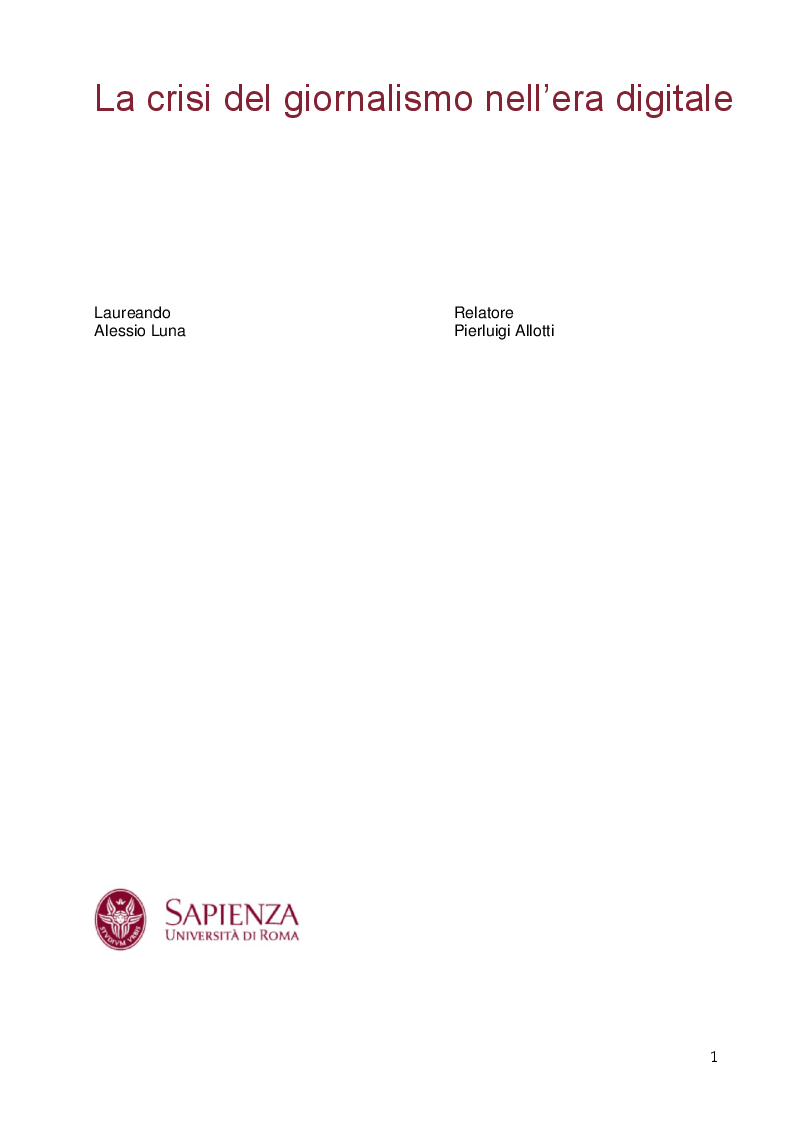 Anteprima della tesi: La crisi del giornalismo nell'era digitale, Pagina 1