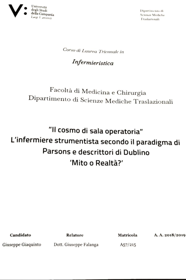 Anteprima della tesi: ''Il cosmo di sala operatoria'', L'infermiere strumentista secondo il paradigma di Parsons e descrittori di Dublino 'mito o realtà?', Pagina 1