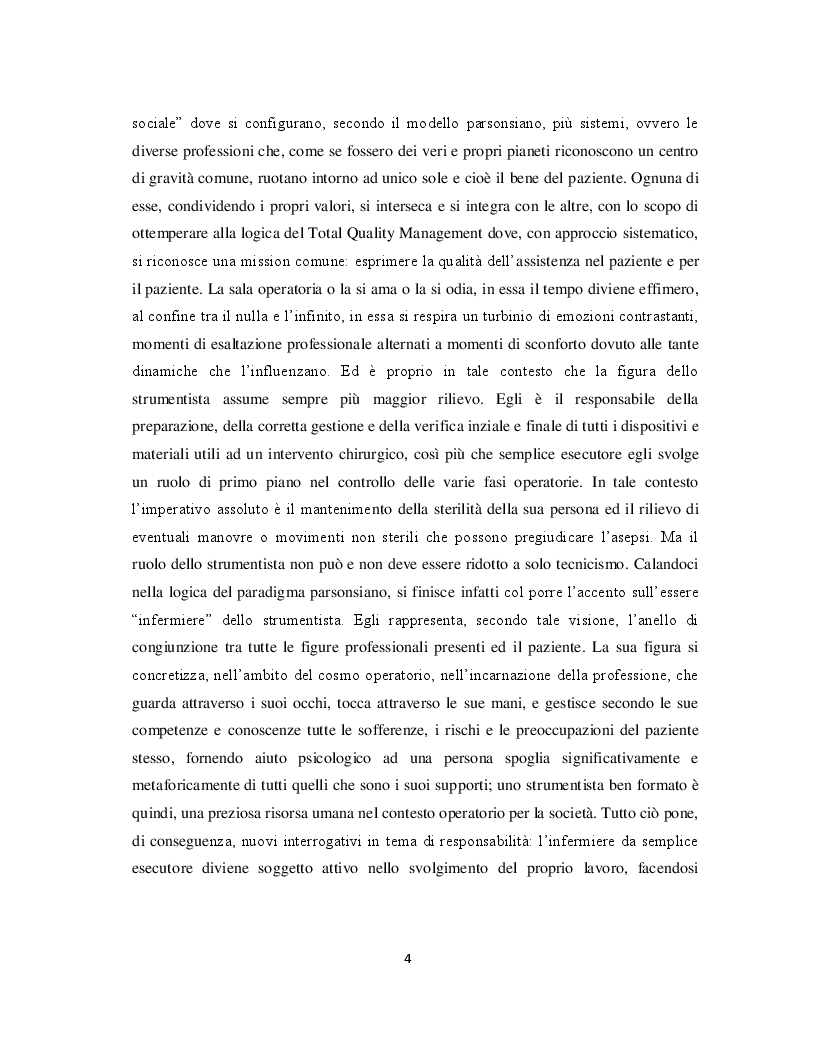 Anteprima della tesi: ''Il cosmo di sala operatoria'', L'infermiere strumentista secondo il paradigma di Parsons e descrittori di Dublino 'mito o realtà?', Pagina 5