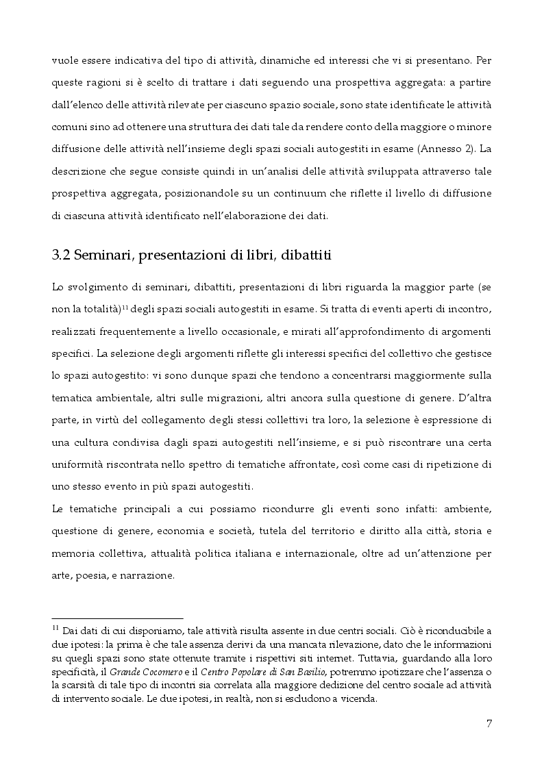 Estratto dalla tesi: Domande di socialità e riqualificazione urbana. Una mappa delle attività degli Spazi Sociali Autogestiti di Roma