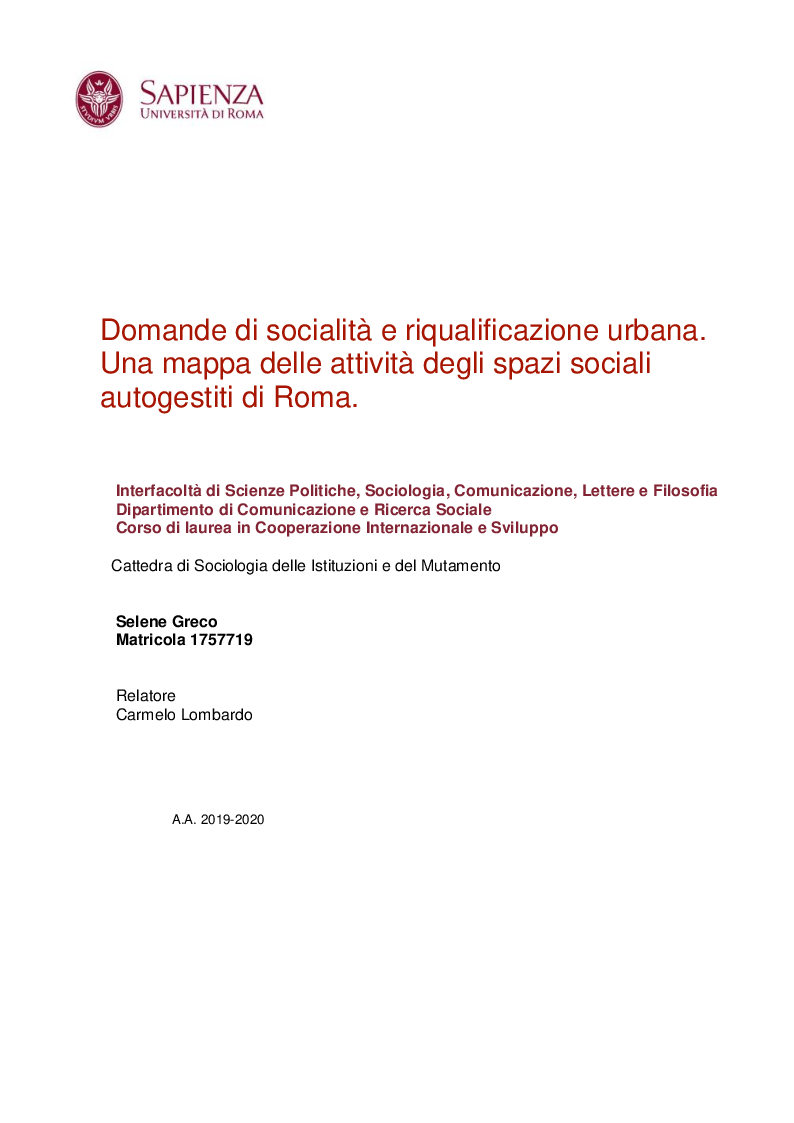 Anteprima della tesi: Domande di socialità e riqualificazione urbana. Una mappa delle attività degli Spazi Sociali Autogestiti di Roma, Pagina 1