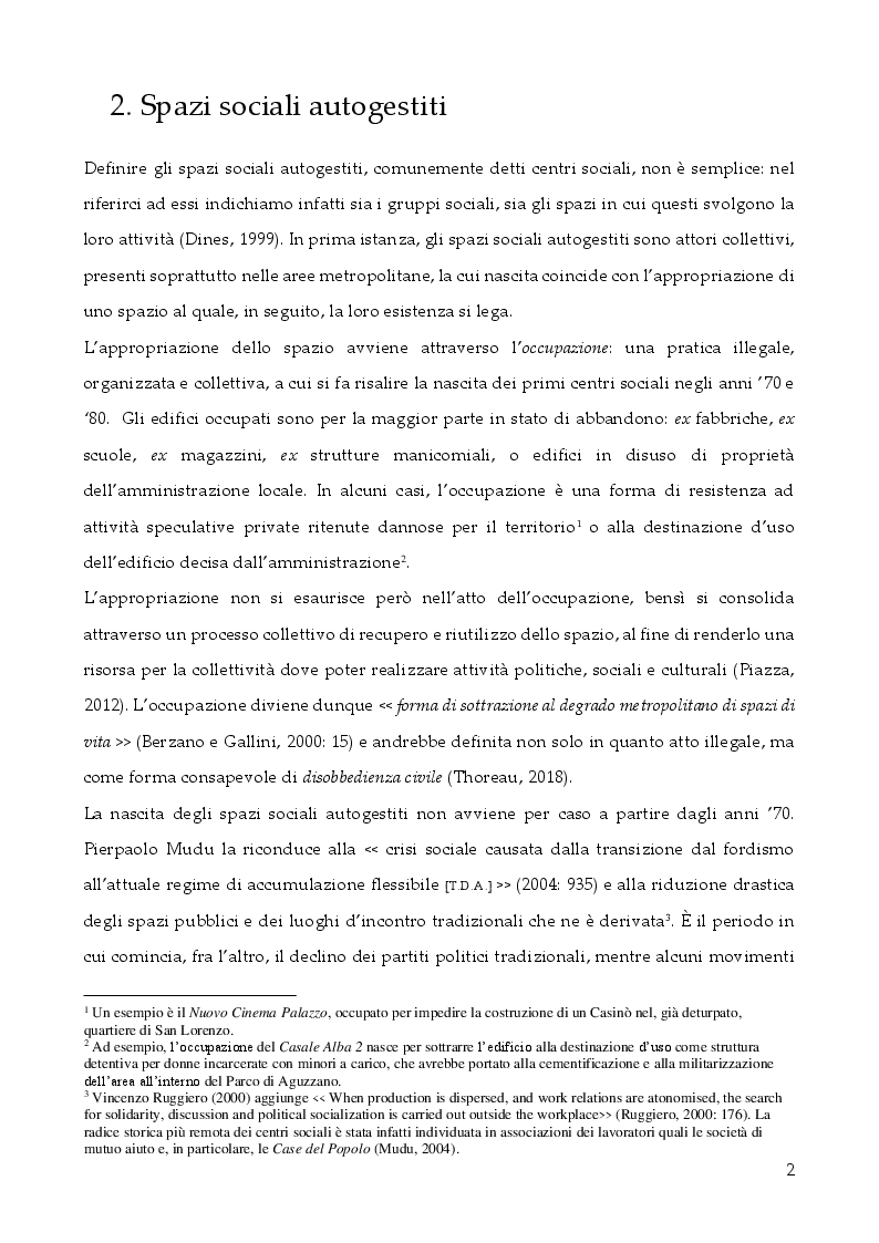 Anteprima della tesi: Domande di socialità e riqualificazione urbana. Una mappa delle attività degli Spazi Sociali Autogestiti di Roma, Pagina 3