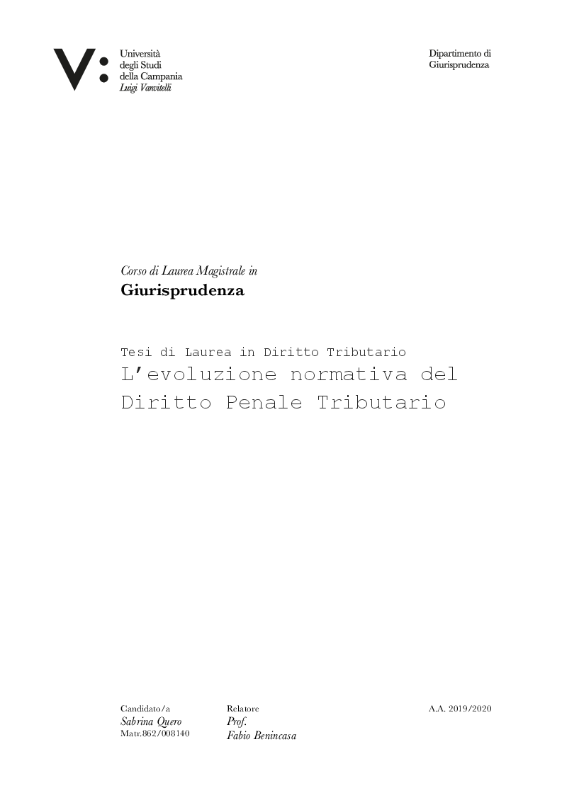 Anteprima della tesi: L'evoluzione normativa del diritto penale tributario, Pagina 1