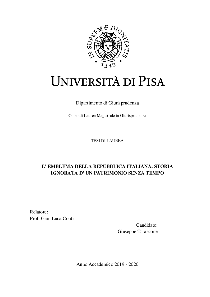 Anteprima della tesi: L'emblema della Repubblica: storia ignorata d'un patrimonio senza tempo, Pagina 1