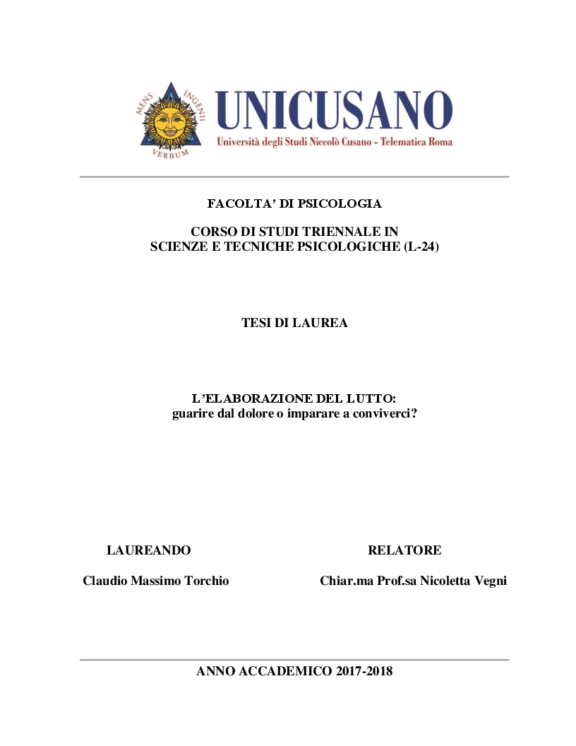 Anteprima della tesi: Vincere il lutto. Guarire dal dolore o imparare a conviverci?, Pagina 1
