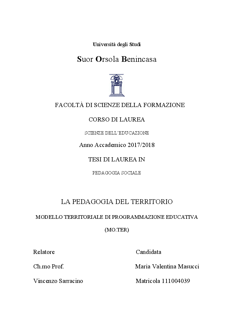 Anteprima della tesi: La pedagogia del territorio. Modello territoriale di programmazione educativa, Pagina 1