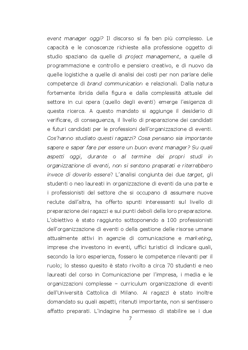 Anteprima della tesi: Le competenze dell'Event Manager. Uno studio del livello di preparazione dei candidati per il ruolo manageriale, Pagina 4
