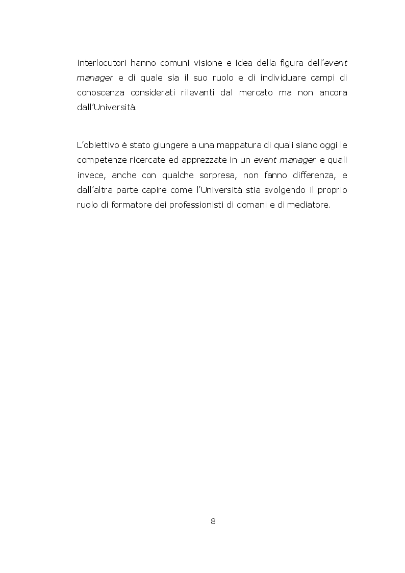 Anteprima della tesi: Le competenze dell'Event Manager. Uno studio del livello di preparazione dei candidati per il ruolo manageriale, Pagina 5