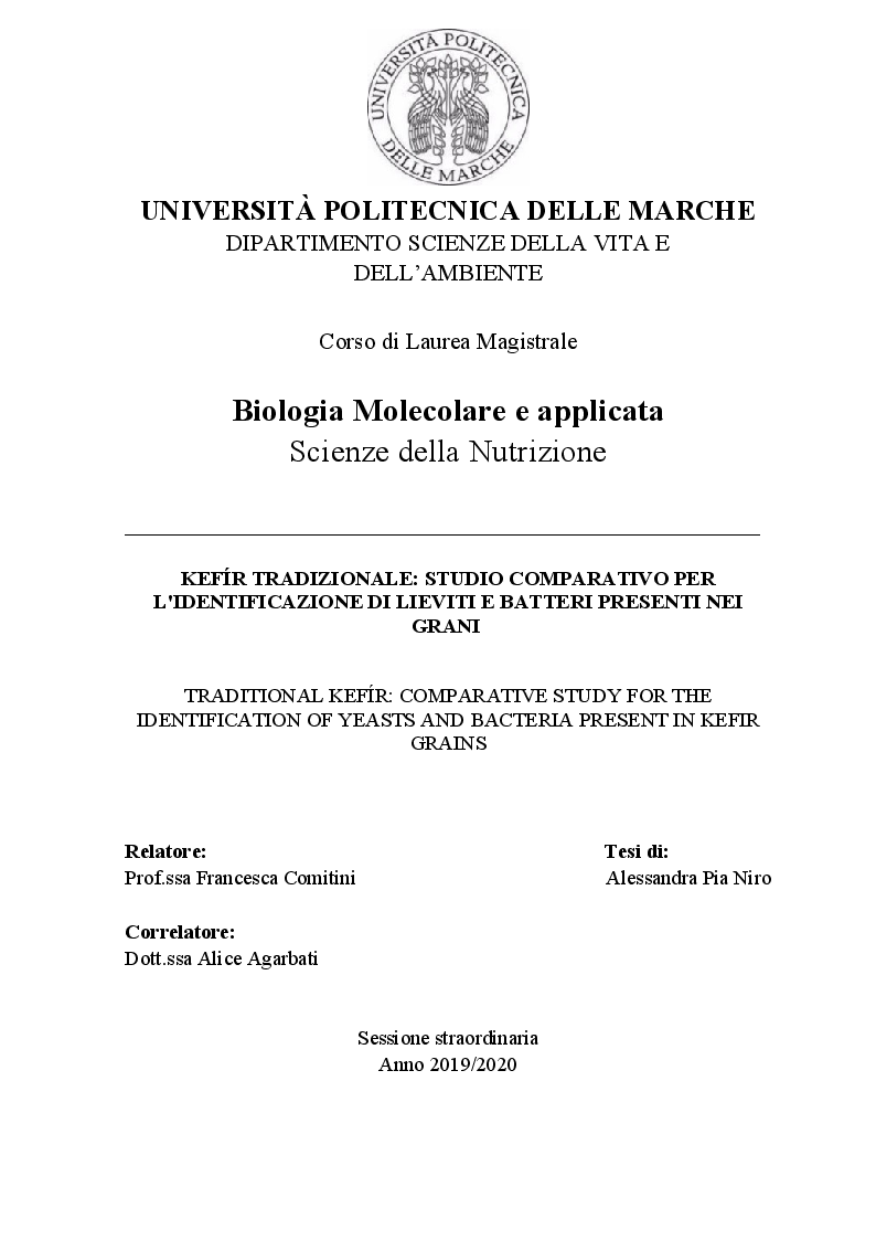 Anteprima della tesi: Kefír tradizionale: studio comparativo per l'identificazione di lieviti e batteri presenti nei grani, Pagina 1