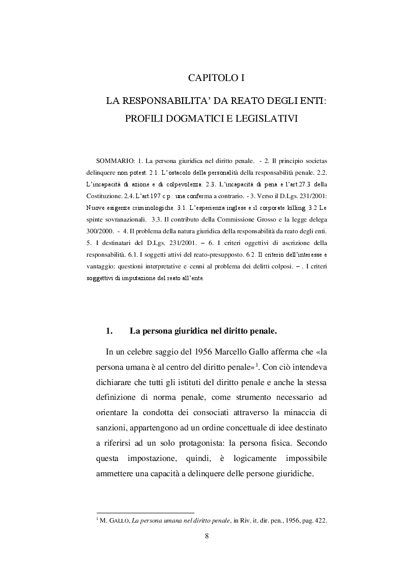 Anteprima della tesi: La responsabilità da reato degli enti: la sicurezza nei luoghi di lavoro e l'omicidio colposo, Pagina 5