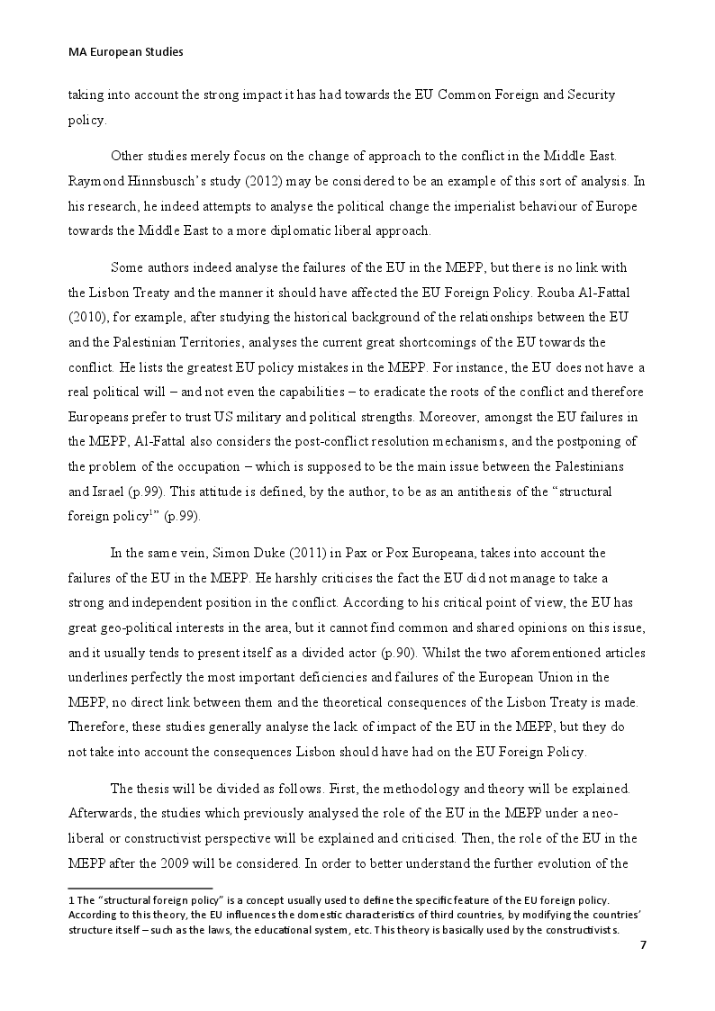 Anteprima della tesi: Assessing the policies of the EU in the Middle East Peace Process in the post-Lisbon Era A neo-realist analysis, Pagina 4