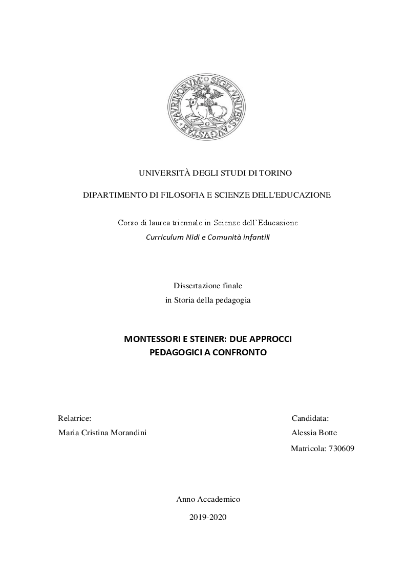 Anteprima della tesi: Montessori e Steiner: due approcci pedagogici a confronto, Pagina 1