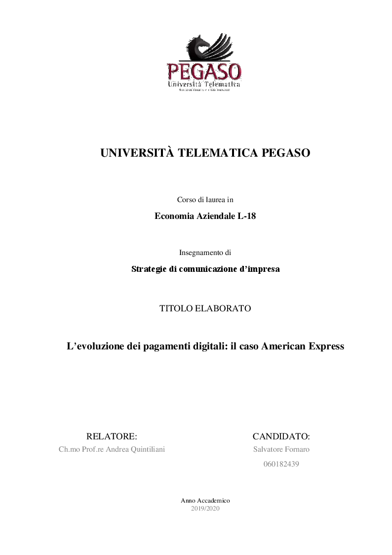 Anteprima della tesi: L'evoluzione dei pagamenti digitali: il caso American Express, Pagina 1
