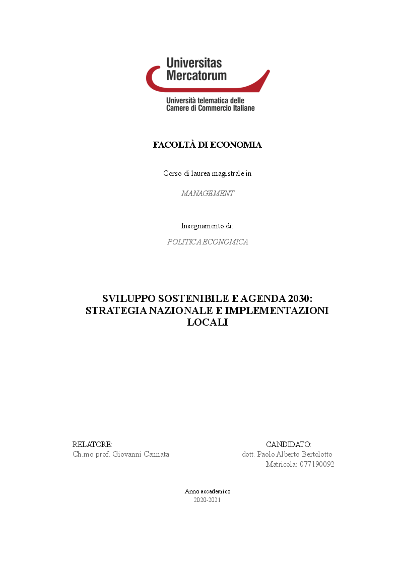 Anteprima della tesi: Sviluppo sostenibile e Agenda 2030: strategia nazionale e implementazioni locali, Pagina 1